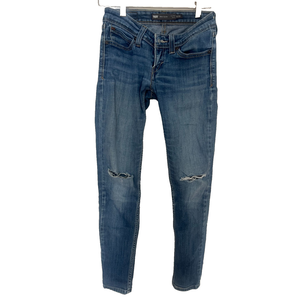 Levi's Demi Curve Low Rise Skinny Jeans Women's 0 24 Medium Wash Y2K Distressed